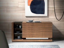 Angel Cerda Elegant Walnut Sideboard With Steel Legs And Black Glass Top - thumbnail 2