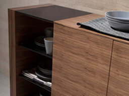 Angel Cerda Elegant Walnut Sideboard With Steel Legs And Black Glass Top - thumbnail 4