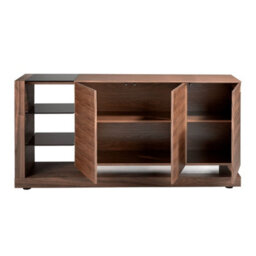 Angel Cerda Elegant Walnut Sideboard With Steel Legs And Black Glass Top - thumbnail 6