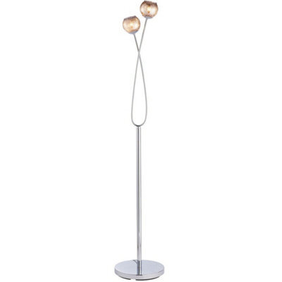Twin Light Floor Lamp Chrome & Glass Free Standing Modern Lounge Base Holder - image 1