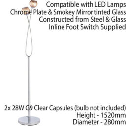Twin Light Floor Lamp Chrome & Glass Free Standing Modern Lounge Base Holder - thumbnail 2
