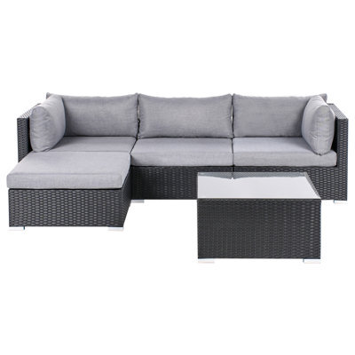 Beliani Garden Corner Sofa With Table 4 Seater Sano Right Hand Pe Rattan Black - image 1
