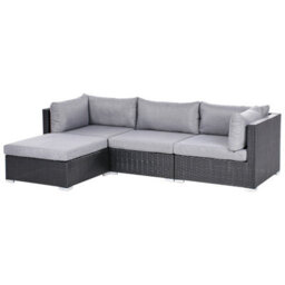 Beliani Garden Corner Sofa With Table 4 Seater Sano Right Hand Pe Rattan Black - thumbnail 5