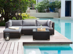 Beliani Garden Corner Sofa With Table 4 Seater Sano Right Hand Pe Rattan Black - thumbnail 2