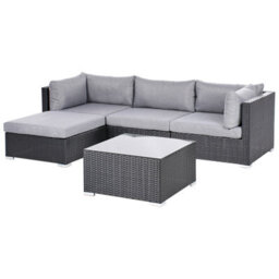 Beliani Garden Corner Sofa With Table 4 Seater Sano Right Hand Pe Rattan Black - thumbnail 4