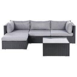 Beliani Garden Corner Sofa With Table 4 Seater Sano Right Hand Pe Rattan Black - thumbnail 1