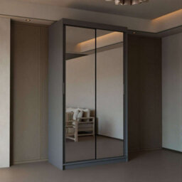 Sliding Wardrobes 4 u LTD Double Mirror Sliding Door Wardrobe Sleek Design Comes In Width 90/100/120/150/180/203/250Cm(Grey W90Cm X H200Cm) - thumbnail 1