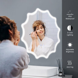 Costway 60Cm Round Anti-Fog 3-Color Led Lights Bathroom Mirror Waved Edge Wall Mirror - thumbnail 8