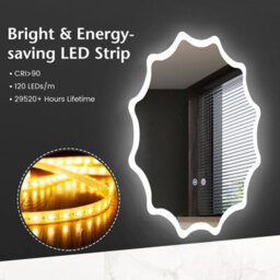 Costway 60Cm Round Anti-Fog 3-Color Led Lights Bathroom Mirror Waved Edge Wall Mirror - thumbnail 9