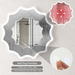 Costway 60Cm Round Anti-Fog 3-Color Led Lights Bathroom Mirror Waved Edge Wall Mirror - thumbnail 7