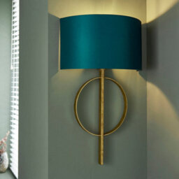 Antique Gold Leaf Wall Light & Teal Satin Half Shade Dimmable Led Filament Lamp - thumbnail 3