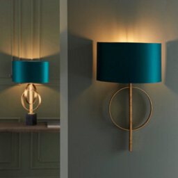 Antique Gold Leaf Wall Light & Teal Satin Half Shade Dimmable Led Filament Lamp - thumbnail 5