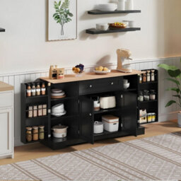 Abrihome 138Cm Modern Sideboard With Drawer, Shelf Doors & Adjustable Shelves, Tip-Over Protection, Black - thumbnail 1