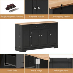 Abrihome 138Cm Modern Sideboard With Drawer, Shelf Doors & Adjustable Shelves, Tip-Over Protection, Black - thumbnail 2
