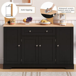 Abrihome 138Cm Modern Sideboard With Drawer, Shelf Doors & Adjustable Shelves, Tip-Over Protection, Black - thumbnail 4