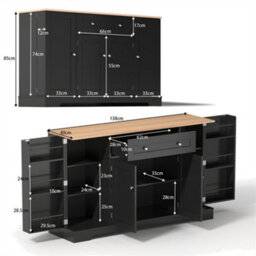 Abrihome 138Cm Modern Sideboard With Drawer, Shelf Doors & Adjustable Shelves, Tip-Over Protection, Black - thumbnail 5