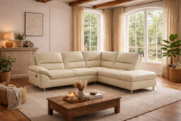SC FURNITURE LIMITED Cream Leather Corner Sofa + Usb Charging Ports -Rhf - Tuscany - thumbnail 1