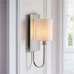 Loops 2 Pack Bright Nickel Dimmable Wall Light - Vintage White Shade - Bevelled Edge Mirrored Back Plate - thumbnail 3