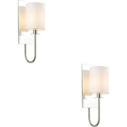 Loops 2 Pack Bright Nickel Dimmable Wall Light - Vintage White Shade - Bevelled Edge Mirrored Back Plate - thumbnail 1