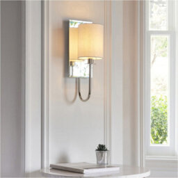 Loops 2 Pack Bright Nickel Dimmable Wall Light - Vintage White Shade - Bevelled Edge Mirrored Back Plate - thumbnail 4
