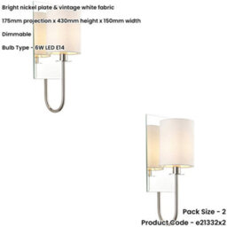 Loops 2 Pack Bright Nickel Dimmable Wall Light - Vintage White Shade - Bevelled Edge Mirrored Back Plate - thumbnail 2