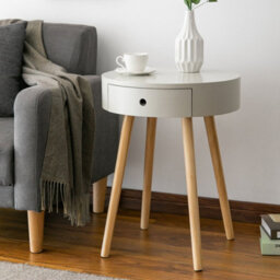 Aspect Furniture Mona Round Bedside/end/lamp Table With 1Drawer,grey - thumbnail 1