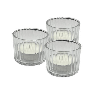 Set Of 3 Premium Ribbed Glass Tealight Holders (Includes 3 Free Tealights) - image 1