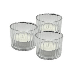 Set Of 3 Premium Ribbed Glass Tealight Holders (Includes 3 Free Tealights) - thumbnail 1