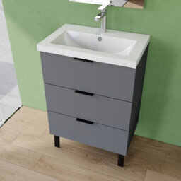 AVER-GROWTH 600mm Bathroom Vanity Unit With Basin Matt Grey Resin Sink Floor Standing Bathroom Storage Cabinet 3 Drawers Handles Black Handles - thumbnail 4