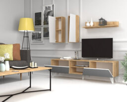 Asos Tv Unit And Wall Shelves - White/oak Up To 55 Inch Tv - thumbnail 2
