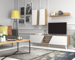 Asos Tv Unit And Wall Shelves - White/oak Up To 55 Inch Tv
