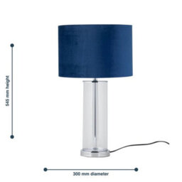 Modern Chrome & Glass Table Lamp Bedside Light With Navy Velvet Parrot Shade - thumbnail 2