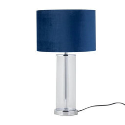 Modern Chrome & Glass Table Lamp Bedside Light With Navy Velvet Parrot Shade - thumbnail 3