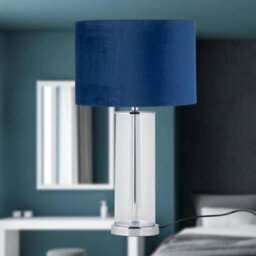 Modern Chrome & Glass Table Lamp Bedside Light With Navy Velvet Parrot Shade - thumbnail 6