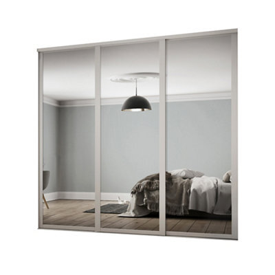 Spacepro Shaker Mirrored Dove Grey 3 Door Sliding Wardrobe Door Kit (H)2220mm (W)1680mm - image 1