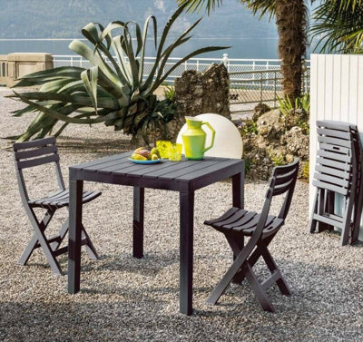 Urbn-Living Urbnlivng 72Cm Height Square Garden Plastic Patio Dining Table & 2 Folding Chairs Outdoor Furniture - image 1