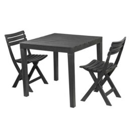 Urbn-Living Urbnlivng 72Cm Height Square Garden Plastic Patio Dining Table & 2 Folding Chairs Outdoor Furniture - thumbnail 2
