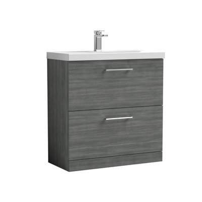 Balterley Level Modern Bathroom 2 Soft Close Drawer Floor Standing Vanity Unit & Thin-Edge Basin, Anthracite Woodgrain, 800mm - image 1