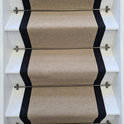 RainbowHome Angel High Quality Stair Runner With 100% Cotton Black Border Dark Beige 70 X 650Cm - image 1
