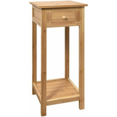Bamboo Wood Tall Side Bedroom Living Room End Table With Drawer Shelf Nightstand - image 1