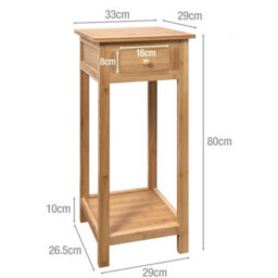 Bamboo Wood Tall Side Bedroom Living Room End Table With Drawer Shelf Nightstand - thumbnail 2