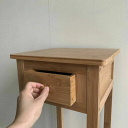 Bamboo Wood Tall Side Bedroom Living Room End Table With Drawer Shelf Nightstand - thumbnail 3