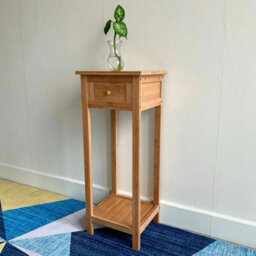 Bamboo Wood Tall Side Bedroom Living Room End Table With Drawer Shelf Nightstand - thumbnail 4