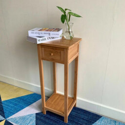 Bamboo Wood Tall Side Bedroom Living Room End Table With Drawer Shelf Nightstand - thumbnail 5