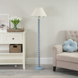 Valuelights Bobbles Powder Blue Bobbin Floor Lamp With Green Trim Scallop Shade - Led Bulb Included - thumbnail 4