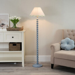 Valuelights Bobbles Powder Blue Bobbin Floor Lamp With Green Trim Scallop Shade - Led Bulb Included - thumbnail 1
