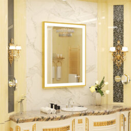 Luvodi Led Bathroom Mirror Demister, Touch Sensor, Gold Brushed Brass Frame 800X600mm - thumbnail 8