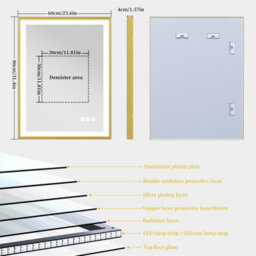 Luvodi Led Bathroom Mirror Demister, Touch Sensor, Gold Brushed Brass Frame 800X600mm - thumbnail 2