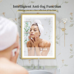 Luvodi Led Bathroom Mirror Demister, Touch Sensor, Gold Brushed Brass Frame 800X600mm - thumbnail 3