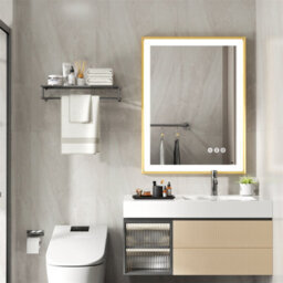 Luvodi Led Bathroom Mirror Demister, Touch Sensor, Gold Brushed Brass Frame 800X600mm - thumbnail 7